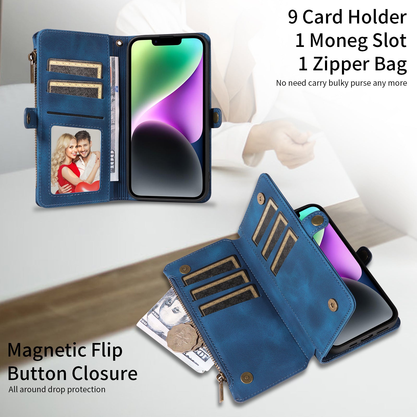 Wallet Flip Zipper Phone Leather Case