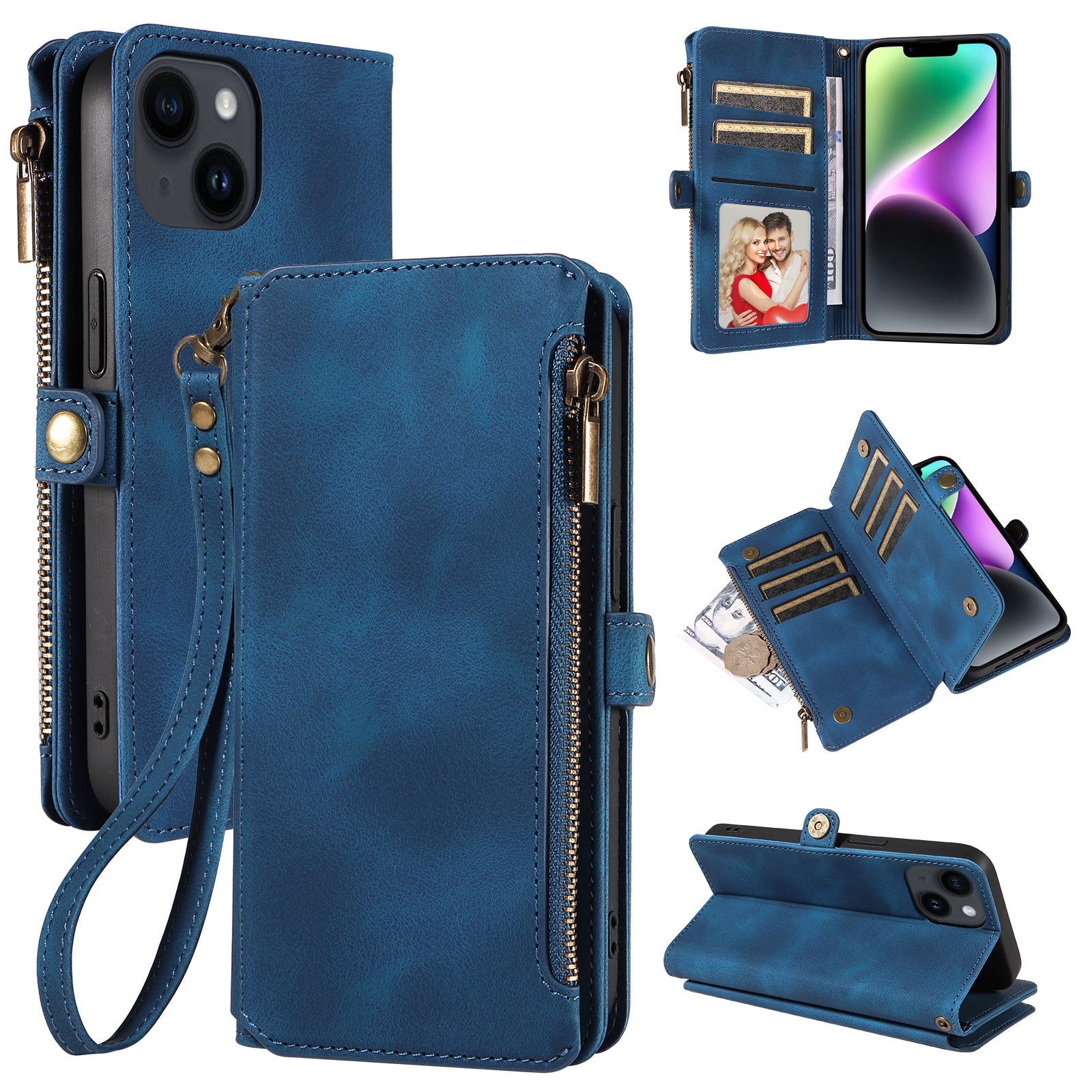Wallet Flip Zipper Phone Leather Case